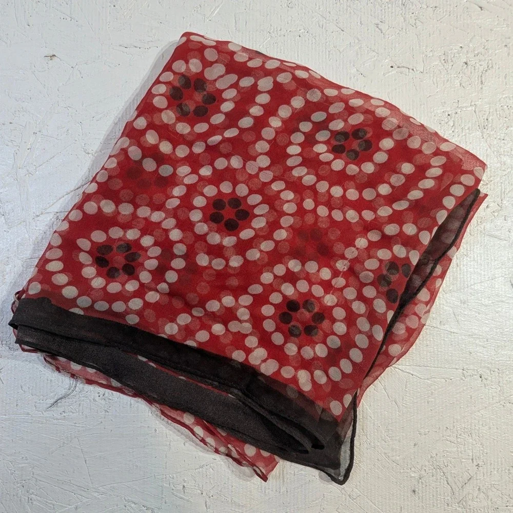 Red‎ White Black Geometric Print Sheer Chiffon Scarf Wrap Accessory